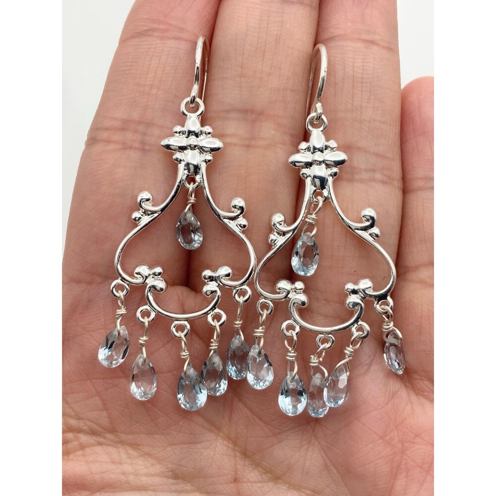 925 sterling silver natural blue topaz chandelier earrings